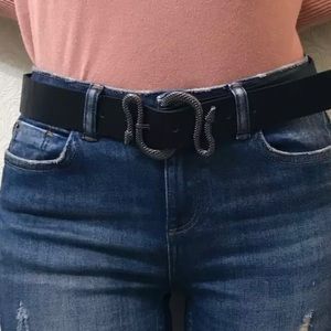 Serpent Snake Buckle Vegan Leather Belt